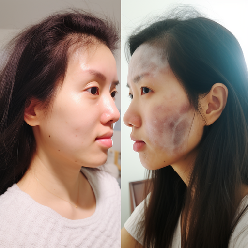 צילום לפני ואחרי של אישה שהשתמשה באבן גואה שא במשך 30 יום.